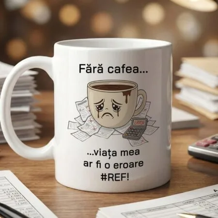 cană amuzantă contabil "viața fără cafea e o eroare #ref!" cadou birou excel