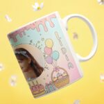 cană personalizată aniversară fetițe "party pastel" cu poză, nume și vârstă