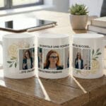 cană personalizată "lider extraordinar" 3 poze & design floral (cadou Șefă / manager)