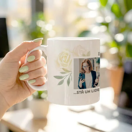 cană personalizată "lider extraordinar" 3 poze & design floral (cadou Șefă / manager)