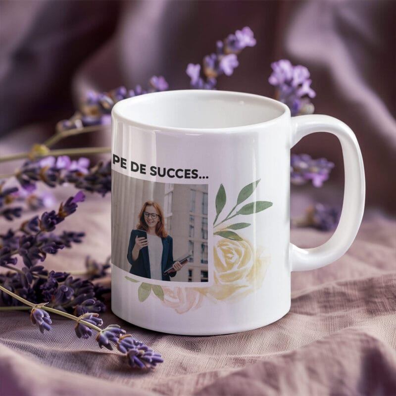 cană personalizată "lider extraordinar" 3 poze & design floral (cadou Șefă / manager)