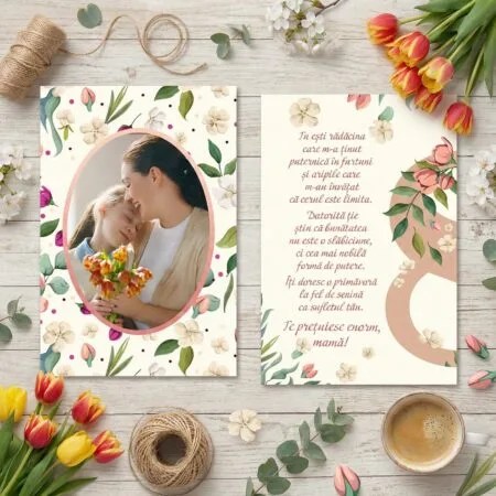 felicitare personalizată "rădăcini și aripi" cadou 8 martie mama cu poză și mesaj