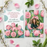 felicitare personalizată "ești minunată" design lalele roz, poză și mesaj de 8 martie