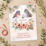 mărțișor magnetic "vestitorii primăverii" design păsărele acuarelă & mesaj