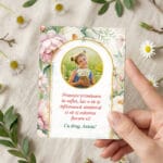 magnet mărțișor "zâmbet înflorit" personalizat cu poză, mesaj & semnătură (design bujori roz)