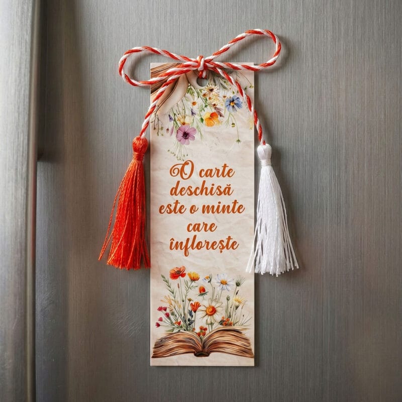 mărțișor semn de carte magnetic "minte Înfloritoare" & mesaj (design vintage)