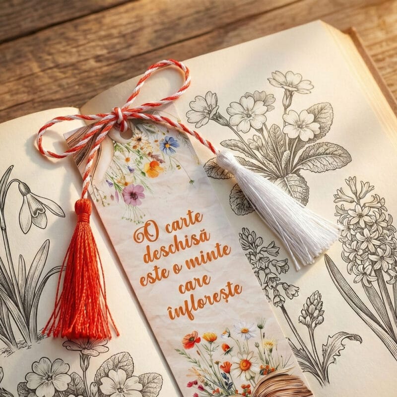 mărțișor semn de carte magnetic "minte Înfloritoare" & mesaj (design vintage)