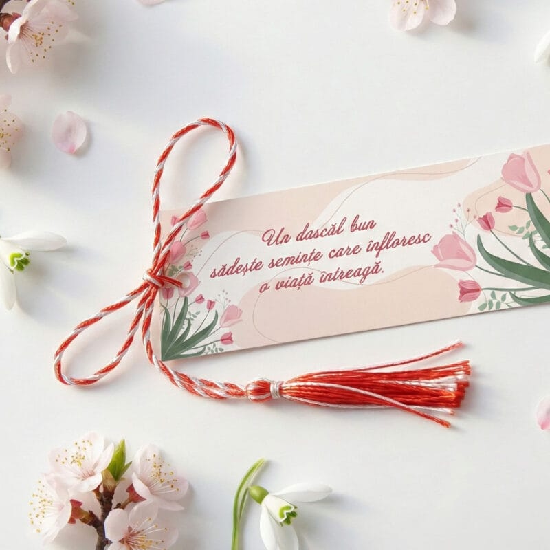 mărțișor semn de carte magnetic "semințele cunoașterii" mesaj pentru dascăli (design lalele)