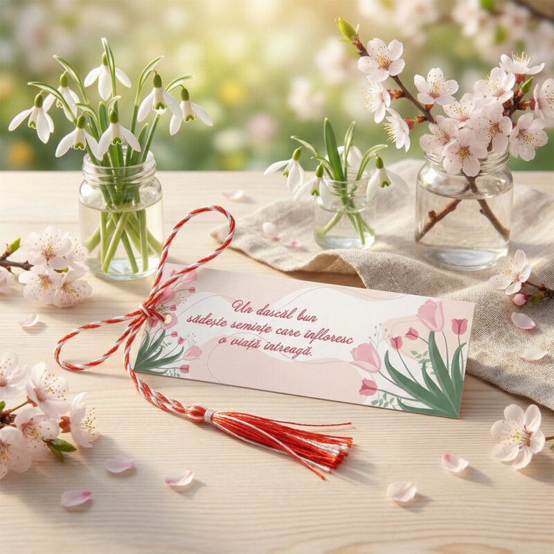 mărțișor semn de carte magnetic "semințele cunoașterii" mesaj pentru dascăli (design lalele)
