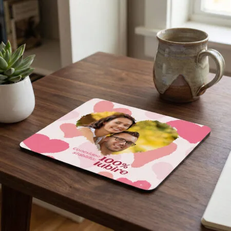 mousepad personalizat "conexiune stabilită" poză în inimă & mesaj "100% iubire"