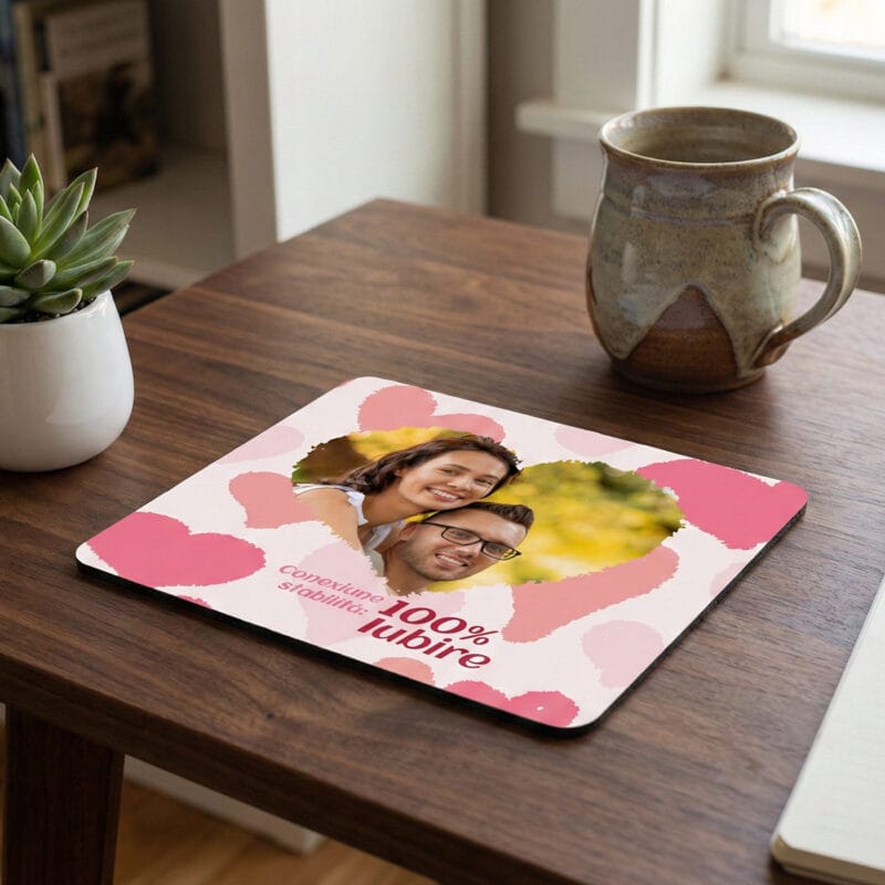 mousepad personalizat "conexiune stabilită" poză în inimă & mesaj "100% iubire"