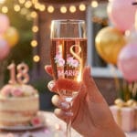 pahar Șampanie personalizat "sweet 18" nume & vârstă (design gold & pink pentru majorat)