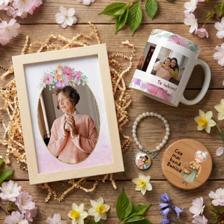 set cadou premium "buni, inima casei" ramă 3d, cană, brățară & magnet (4 piese personalizate)
