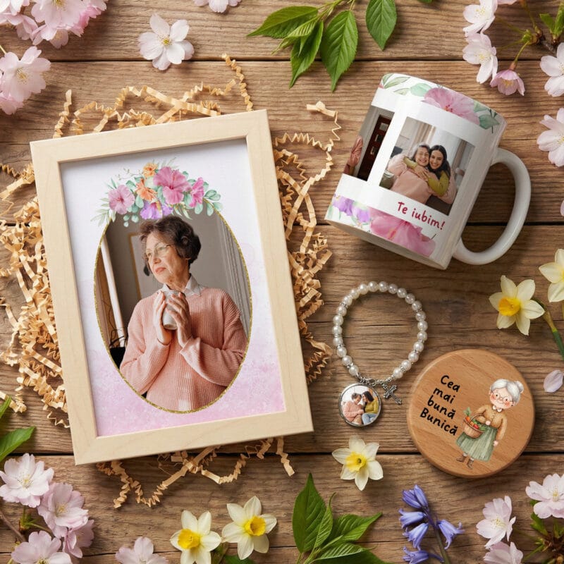 set cadou premium "buni, inima casei" ramă 3d, cană, brățară & magnet (4 piese personalizate)