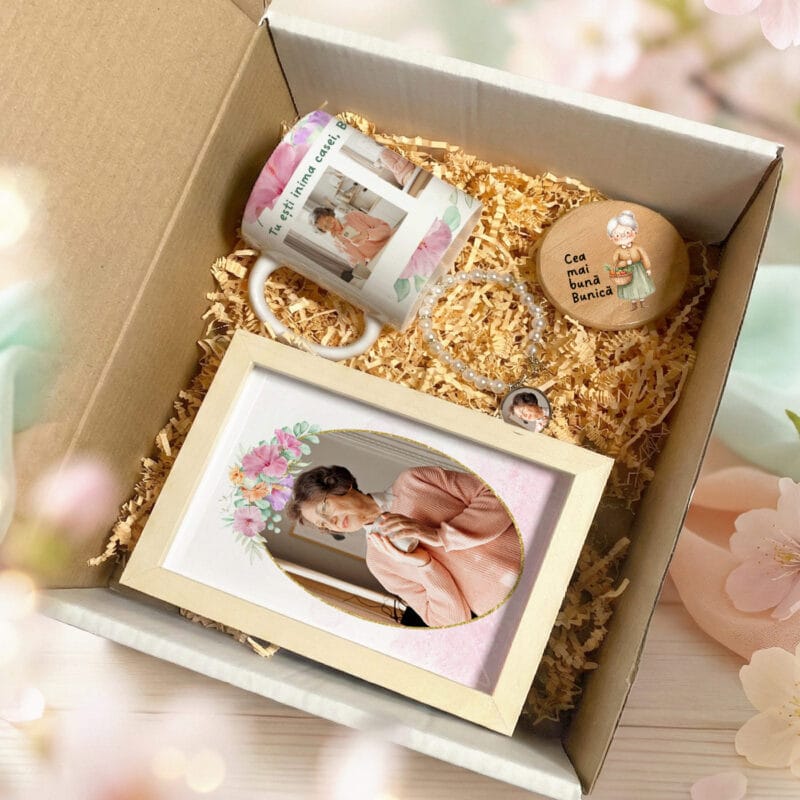 set cadou premium "buni, inima casei" ramă 3d, cană, brățară & magnet (4 piese personalizate)