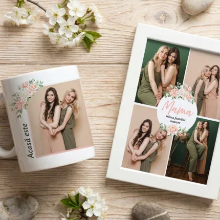 set cadou mama "inima familiei" ramă foto a4 & cană personalizată (7 poze & mesaje emoționante)