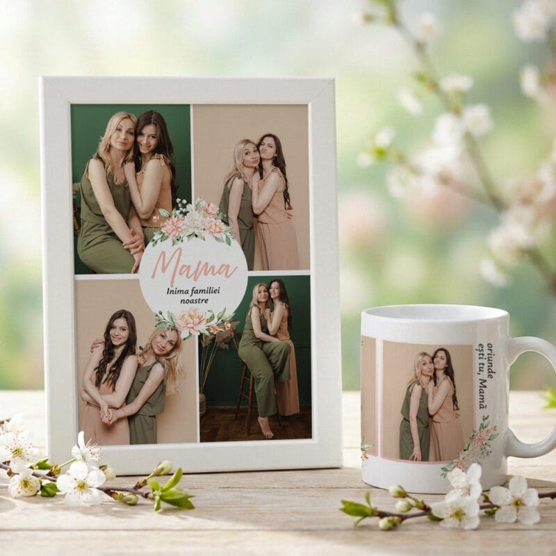 set cadou mama "inima familiei" ramă foto a4 & cană personalizată (7 poze & mesaje emoționante)