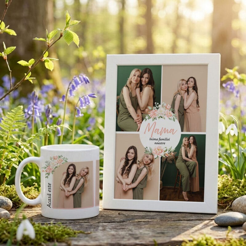 set cadou mama "inima familiei" ramă foto a4 & cană personalizată (7 poze & mesaje emoționante)