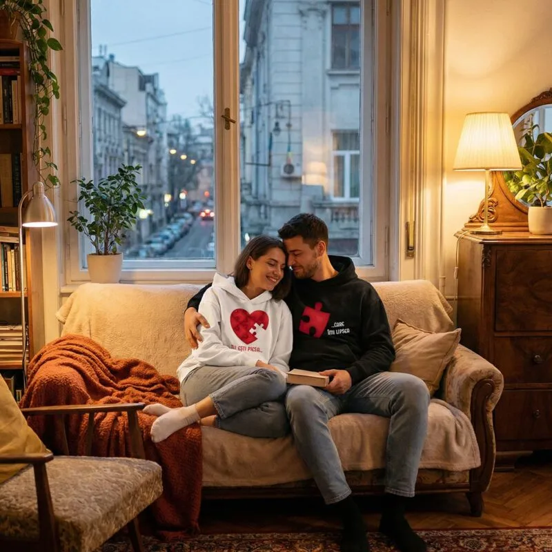 set hanorace cuplu "piesa lipsă" design puzzle & mesaj "tu ești piesa... care Îmi lipsea"