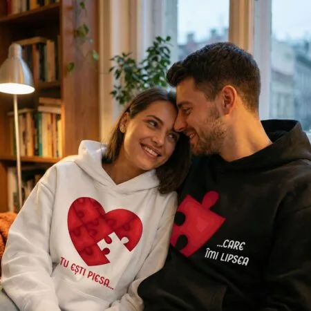set hanorace cuplu "piesa lipsă" design puzzle & mesaj "tu ești piesa... care Îmi lipsea"