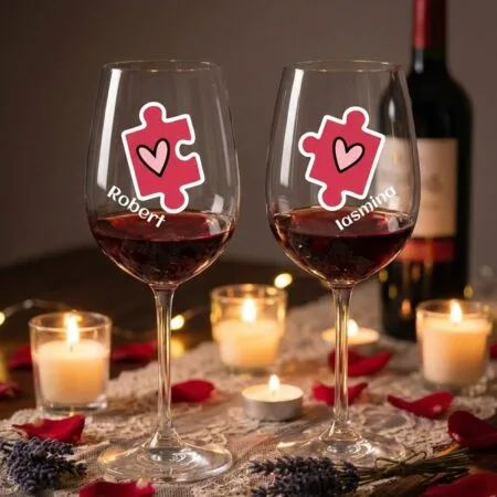 set pahare vin "the perfect fit" design puzzle & nume (cadou cuplu)