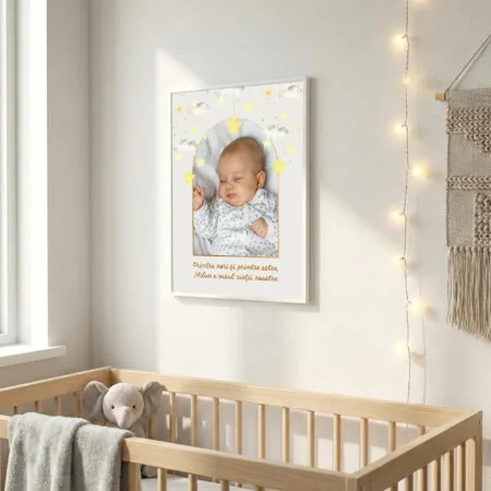tablou Înrămat "visul vieții noastre" personalizat poză, nume & design norișori (decor cameră bebe)