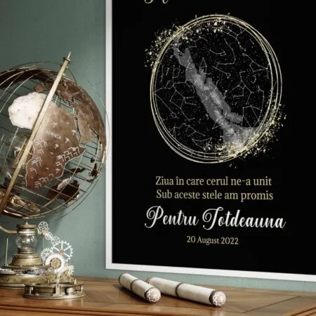 tablou "harta stelelor" alinierea astrelor la data voastră specială (design gold & black)