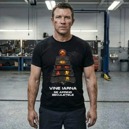 tricou amuzant "vine iarna, se aprind beculețele" brad din martori de bord (cadou mecanic)
