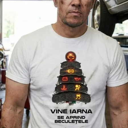 tricou amuzant "vine iarna, se aprind beculețele" brad din martori de bord (cadou mecanic)