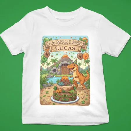 tricou aniversar copii "dino party" personalizat cu nume & la mulți ani (tematică jurassic)