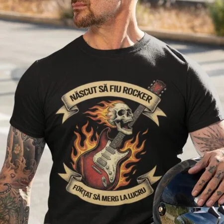 tricou bumbac "născut să fiu rocker" mesaj amuzant & grafică rock