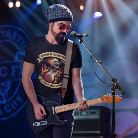 tricou bumbac "născut să fiu rocker" mesaj amuzant & grafică rock