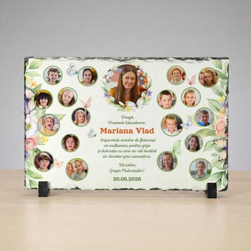 placă ardezie personalizată "grupa fluturașilor" colaj foto copii & educatoare