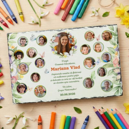 placă ardezie personalizată "grupa fluturașilor" colaj foto copii & educatoare