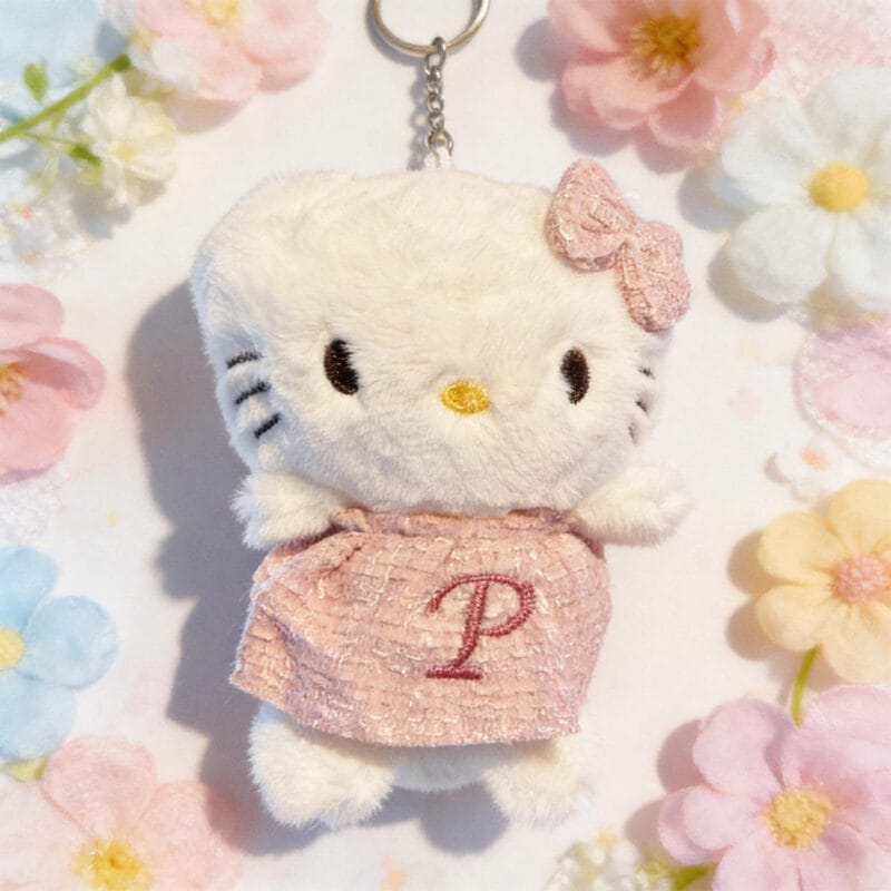 breloc de pluș "kitty chic" personalizat cu inițială brodată (accesoriu pufos geantă & chei)