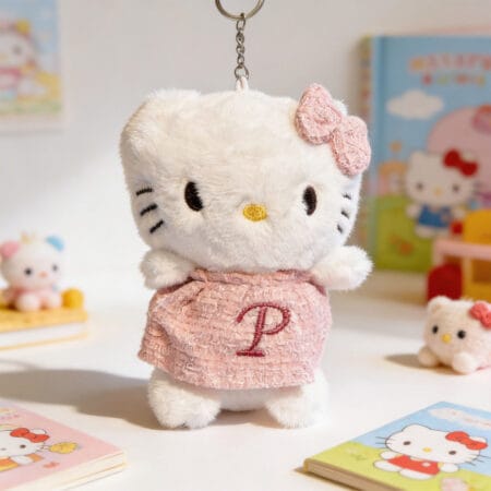 breloc de pluș "kitty chic" personalizat cu inițială brodată (accesoriu pufos geantă & chei)