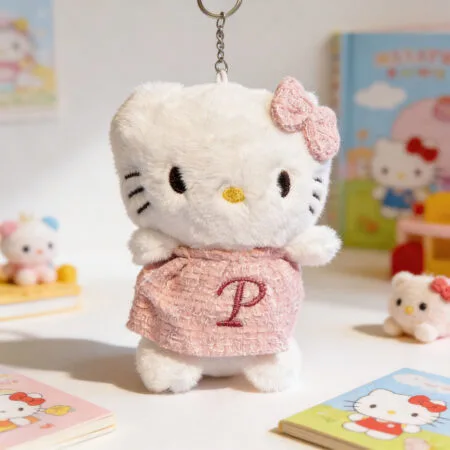 breloc de pluș "kitty chic" personalizat cu inițială brodată (accesoriu pufos geantă & chei)