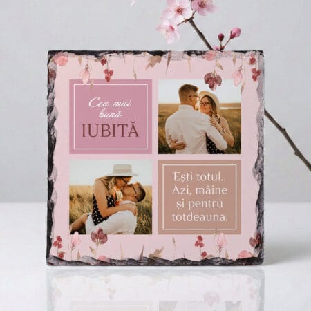 placă ardezie pătrată "declarație de iubire" colaj 2 poze & mesaj (cadou iubită)