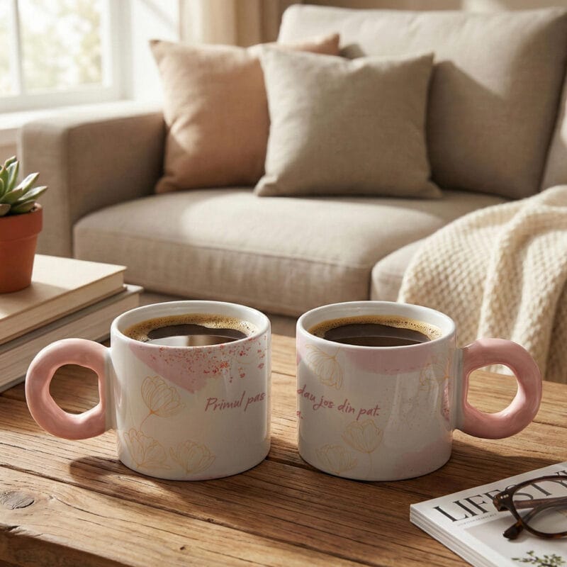 cană espresso "morning success" mâner chunky colorat & mesaj amuzant (personalizabilă)