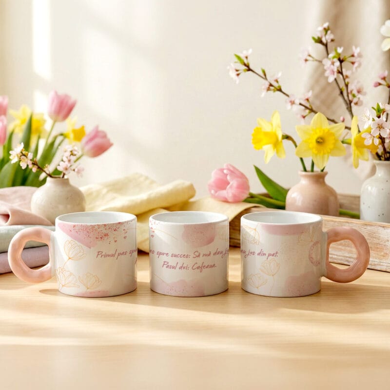 cană espresso "morning success" mâner chunky colorat & mesaj amuzant (personalizabilă)