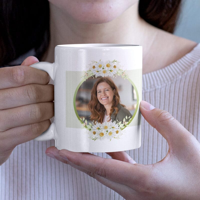 cană personalizată "floare rară" poză, nume & mesaj emoționant (design margarete)