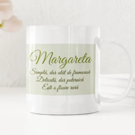 cană personalizată "floare rară" poză, nume & mesaj emoționant (design margarete)