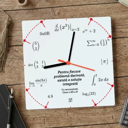 ceas de perete personalizat cu formule "matematica timpului" cadou profesor matematică