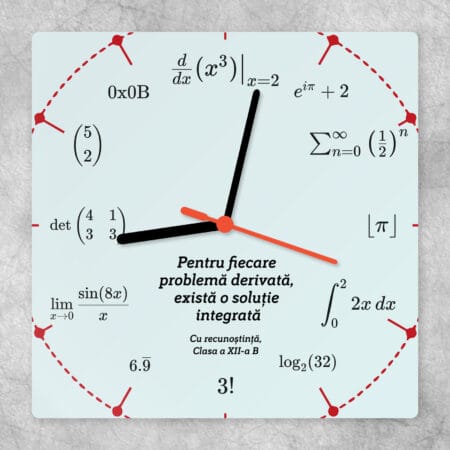 ceas de perete personalizat cu formule "matematica timpului" cadou profesor matematică