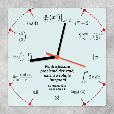 ceas de perete personalizat cu formule "matematica timpului" cadou profesor matematică