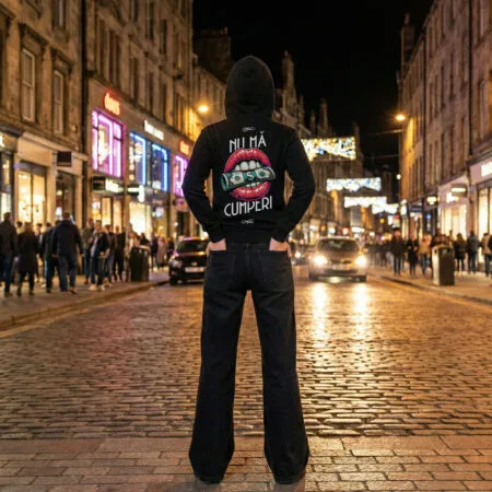 hanorac urban "money talks" mesaj "nu mă cumperi" (grafică buze & dolari)