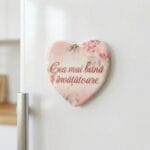 mărțișor magnet ceramic "inimă pentru doamna" mesaj personalizat & flori (cadou Învățătoare)