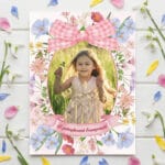 magnet mărțișor "fundița veselă" personalizat poză & mesaj (design flori de câmp & roz)