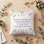 pernă decorativă "oază de tihnă" mesaj emoționant & flori de câmp (cadou colegă / prietenă)