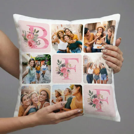 pernă personalizată "bff collage" 6 poze & litere florale (cadou cea mai bună prietenă)